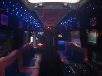 Chauffeur driven Pink Panther Party Bus limousine hire interior in Birmingham, Coventry, Dudley, Wolverhampton, Telford, Worcester, Walsall, Stafford, Midlands
