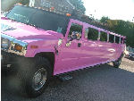 Chauffeur stretch pink Hummer H2 limousine hire in Bristol, Gloucester, Cheltenham, Cardiff, Wales, Weston Super Mare, and Bath.