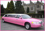 Chauffeur stretched pink Lincoln limousine hire in UK